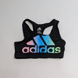 Adidas Girls Black With Rainbow Adidas Print Extra Large Sports Bra